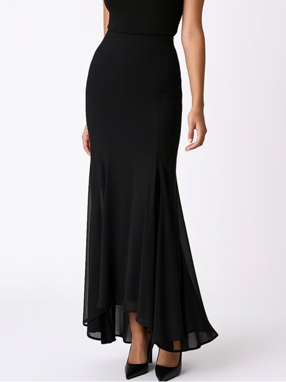 KeepSake Black Mermaid Chiffon Asymmetric Maxi Skirt Sz XS